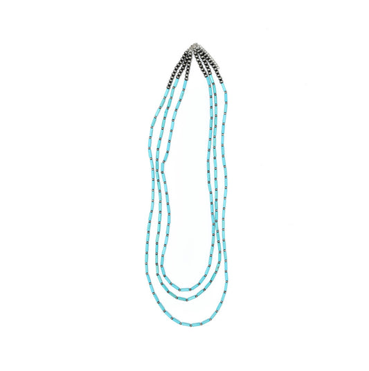 Three Strand Necklace with Turquoise beads and Faux Navajo Pearls N1407
