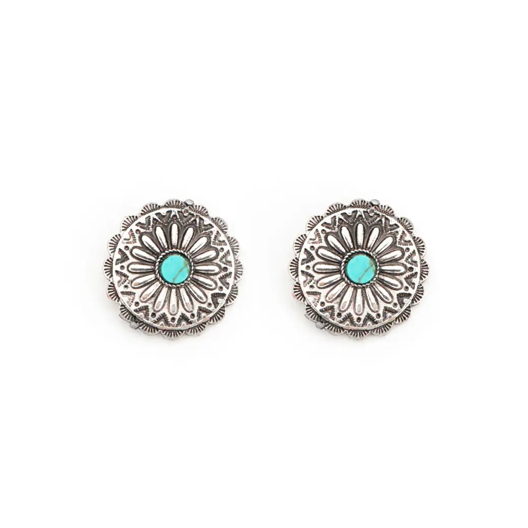 Jewelry Earrings Silver Flower Concho E826