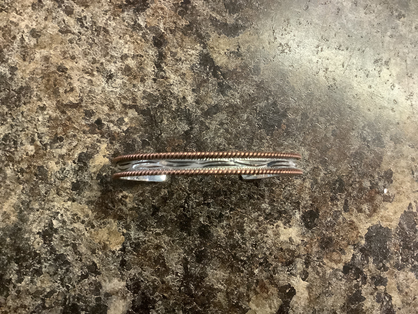 Jewelry Bracelet Narrow Silver With Copper Rope Edge