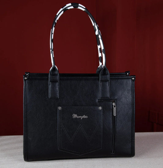 Purses Wrangler Cow Print Wide Tote WG102G-8119BR or WG102G-8119BK