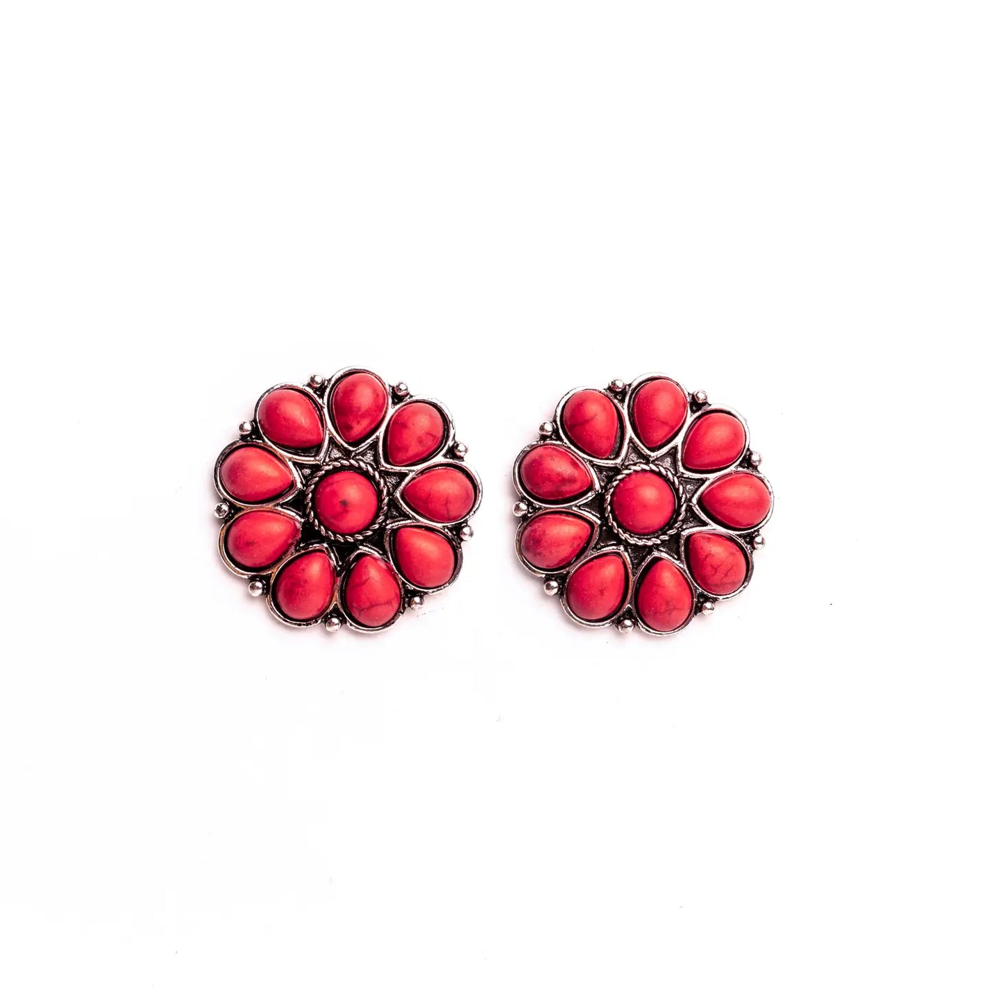 Jewelry Burnished Silver Flower Stud Earrings E547RD