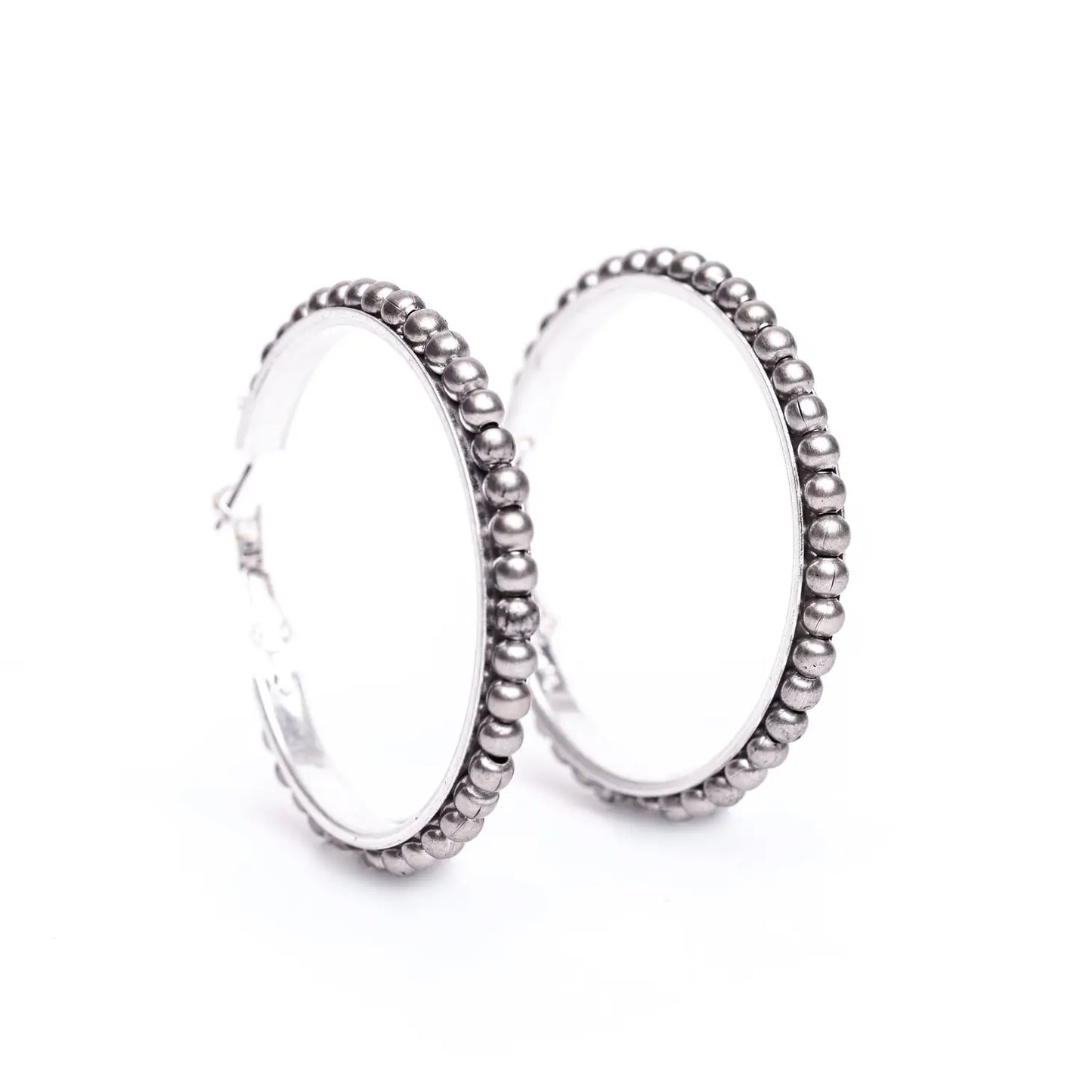 Jewelry Worn Silver Trimmed Hoop Earrings E516BS