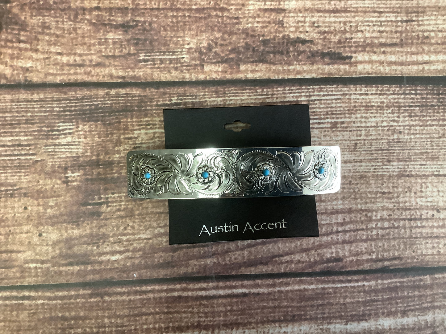 Jewelry Barrette Western Engraved Turquoise Stone HHB-23T