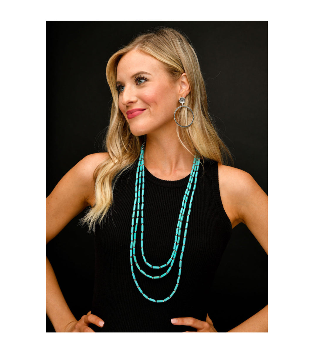 Three Strand Necklace with Turquoise beads and Faux Navajo Pearls N1407