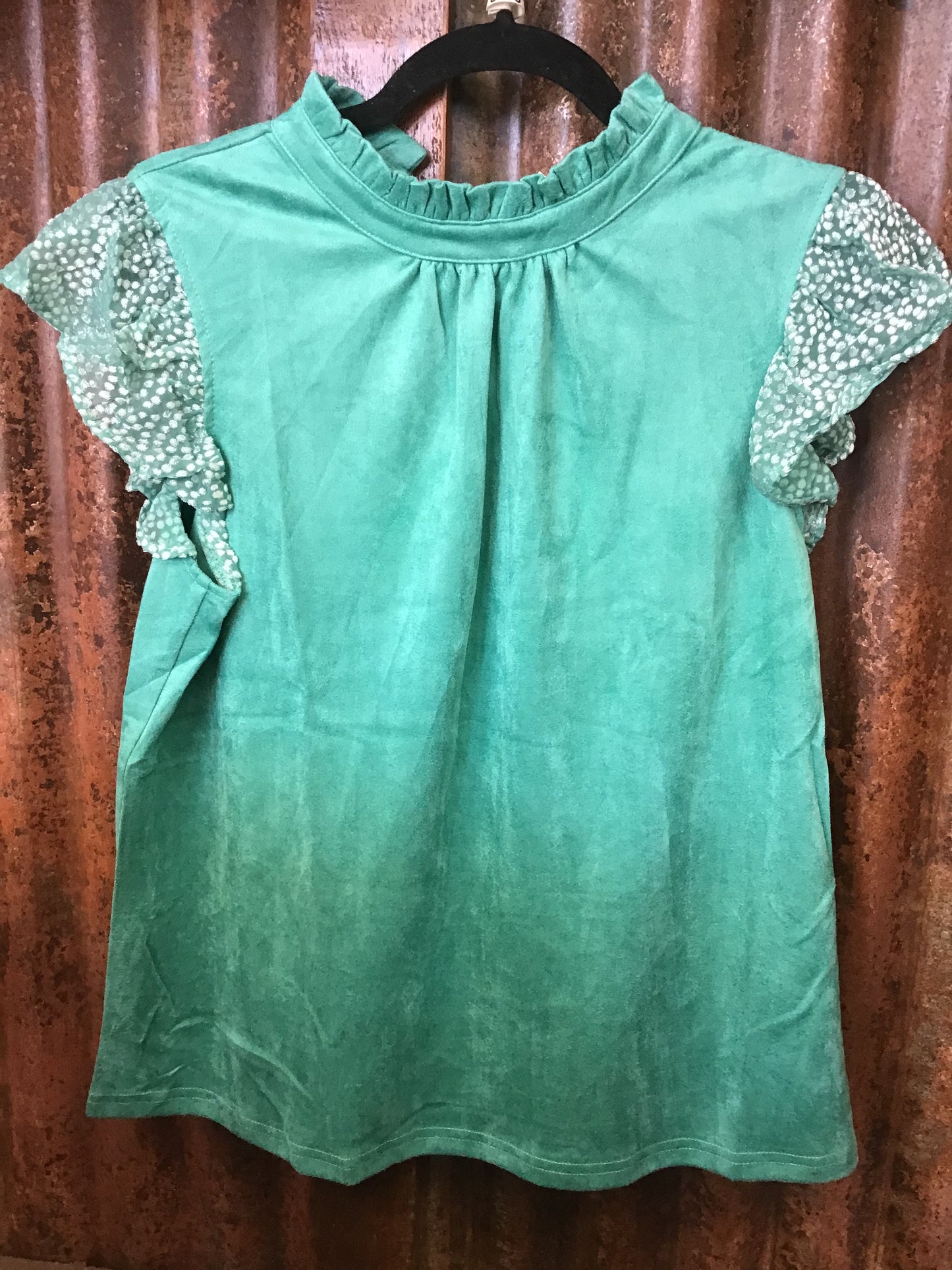 Shirts Women’s Burn Out Ruffle Sleeve Suede Top 32112-3