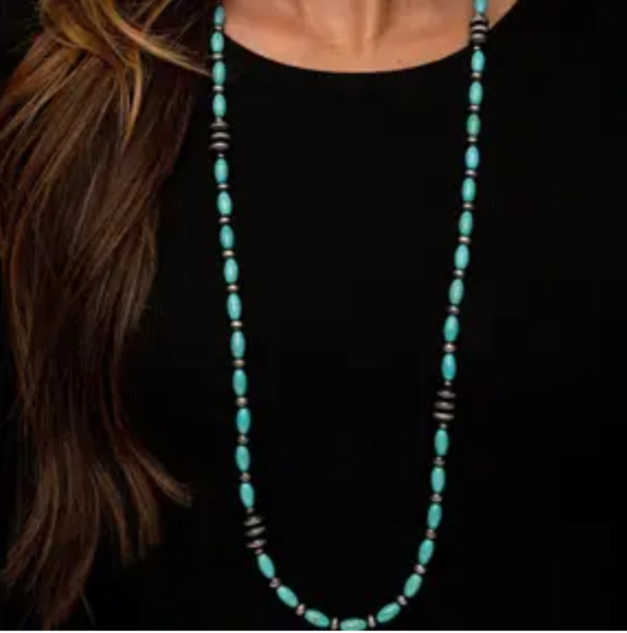 Necklace 36” Green Turquoise and Faux Navajo N1428