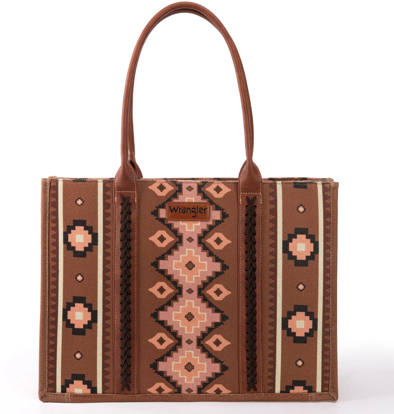 Purses Wrangler Dark Brown Aztec Allover wide Tote WG2203-8119DBR