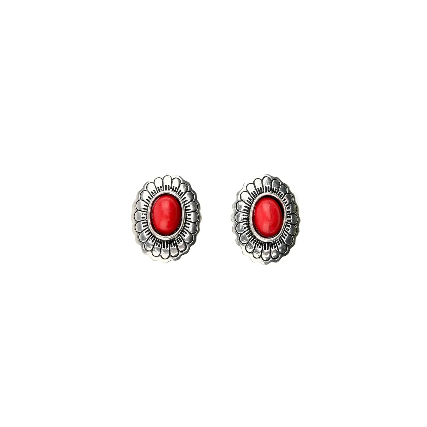 Jewelry Earrings Burnished Silver and Red Concho E680RD