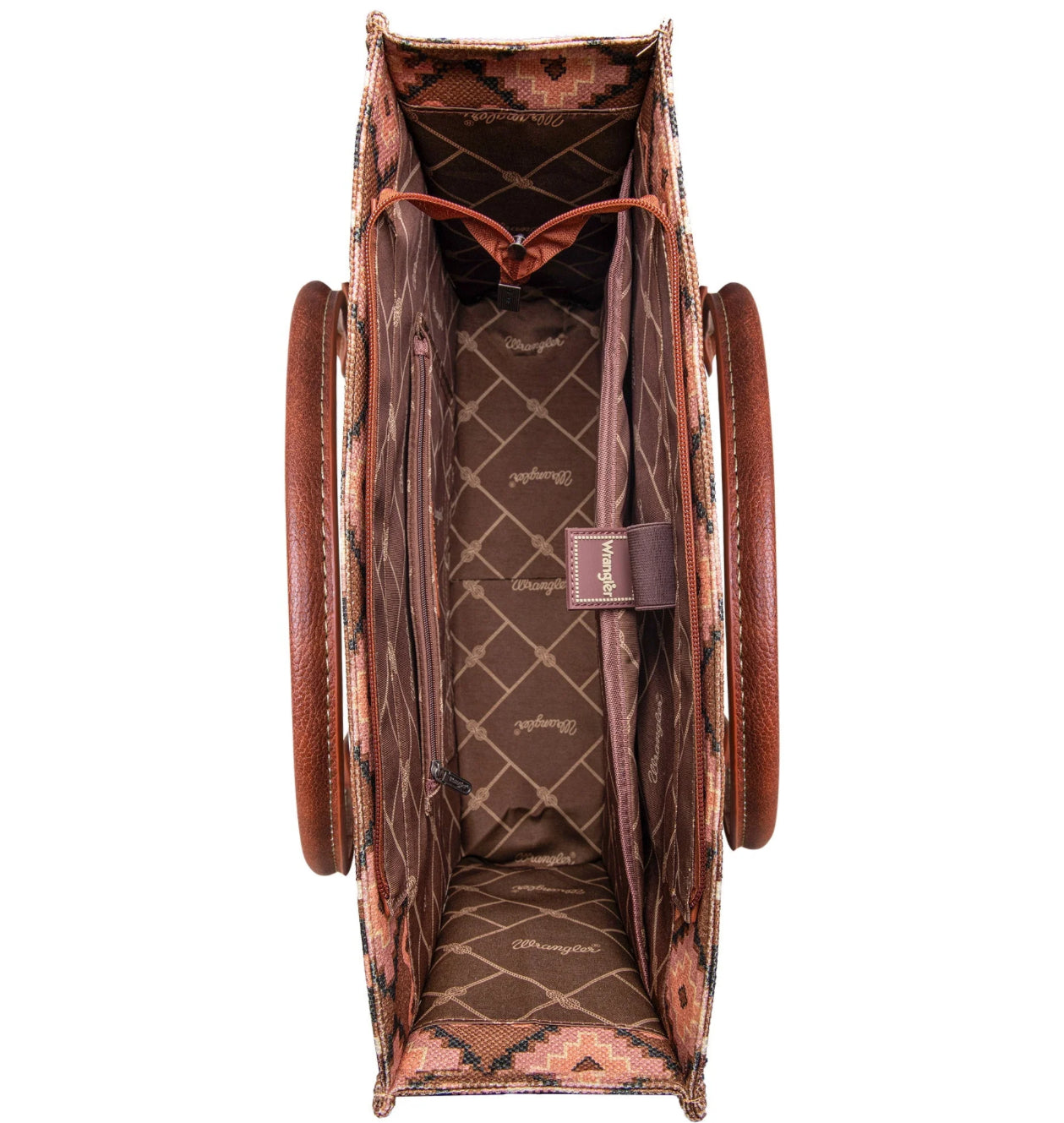 Purses Wrangler Dark Brown Aztec Allover wide Tote WG2203-8119DBR