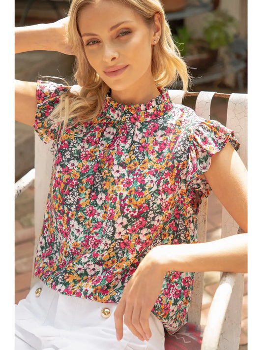 Shirts Women’s Venessa Sleeveless Ruffle Print Top 31652-2