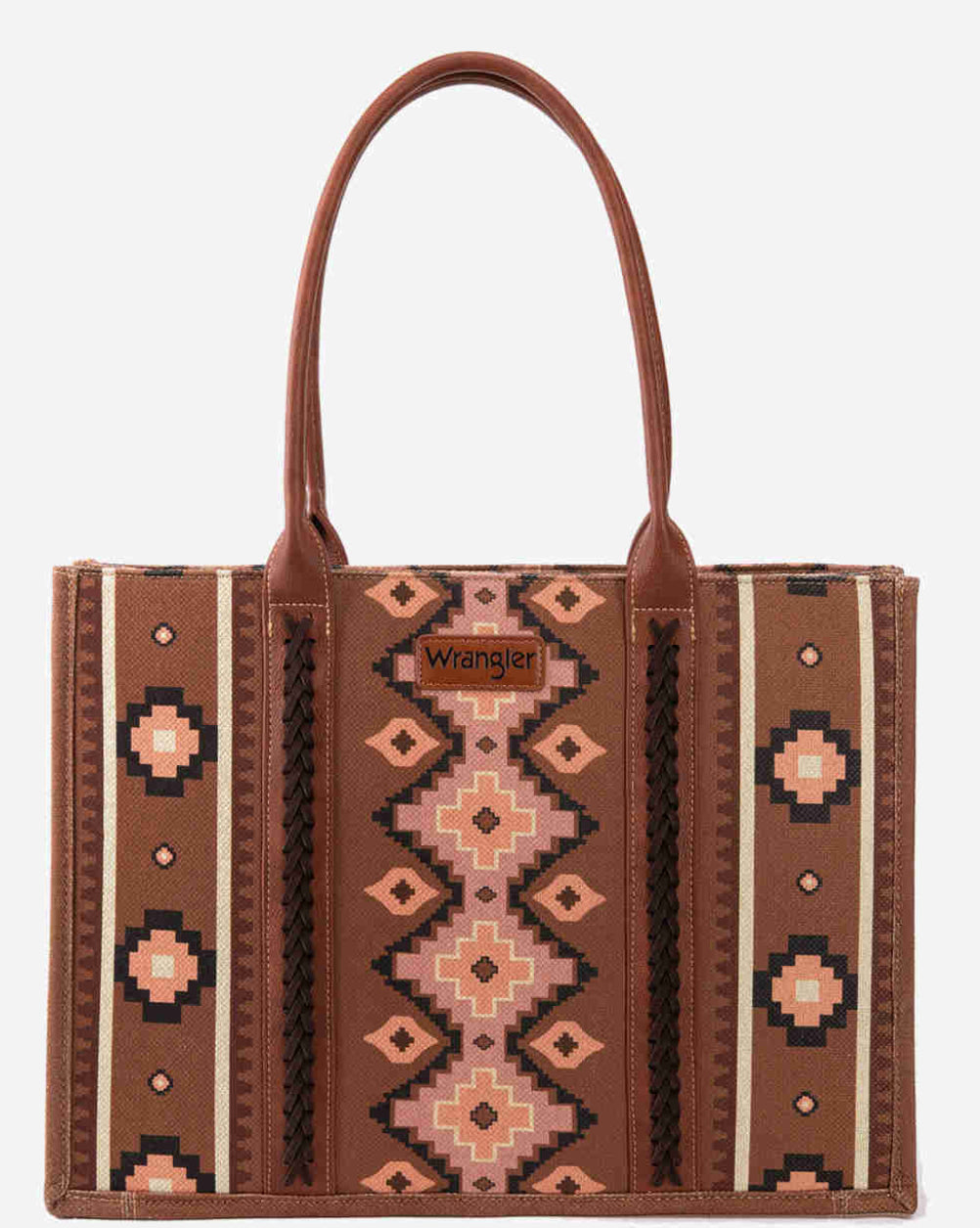 Purses Wrangler Dark Brown Aztec Allover wide Tote WG2203-8119DBR
