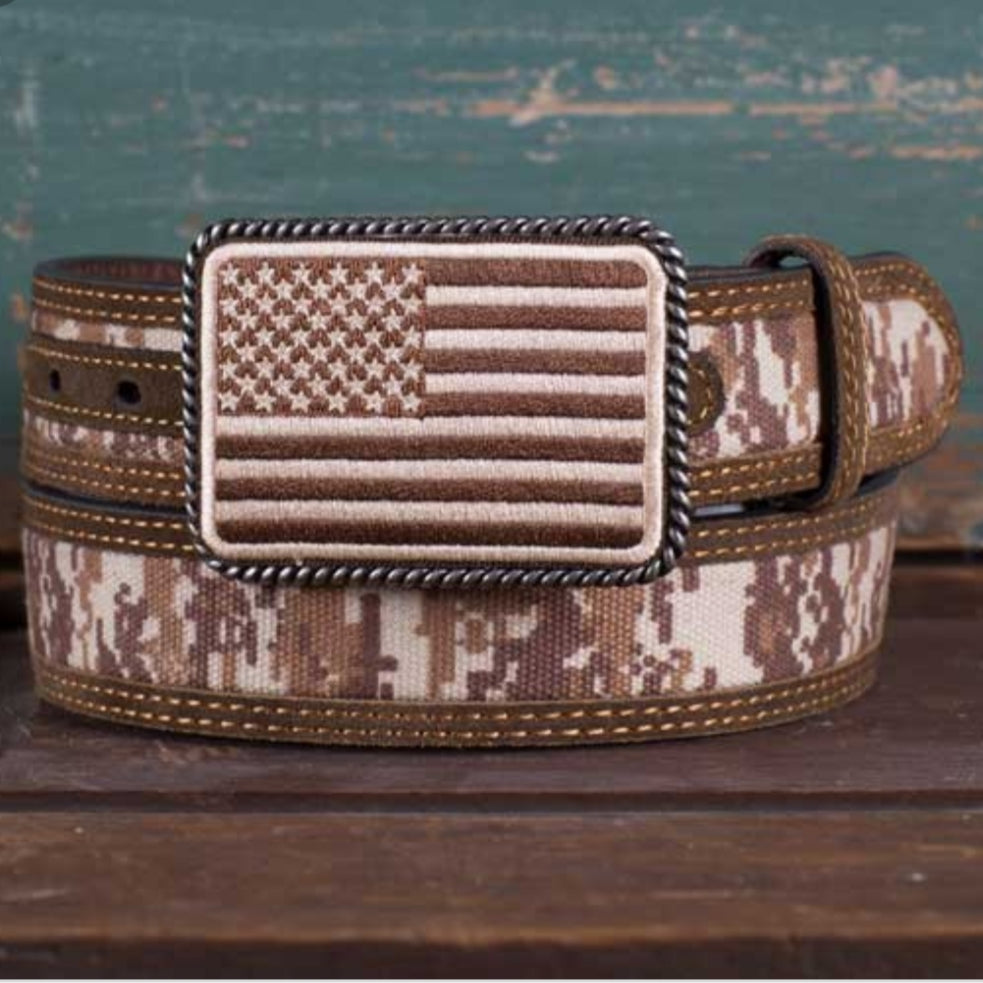 Belts Kid’s Boys Ariat digital camo with flag buckle A1306044-26