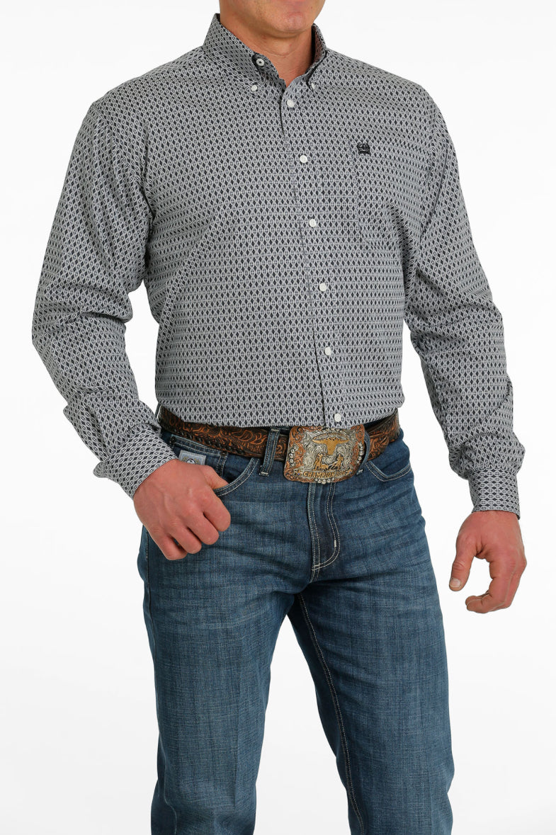 Shirts Men’s Cinch Long Sleeve Button Up Gray Geo Print MTW1105518