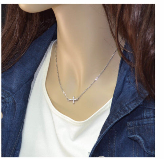 Quiet Faith, Tiny Crystal Cross Choker Necklace NC1510