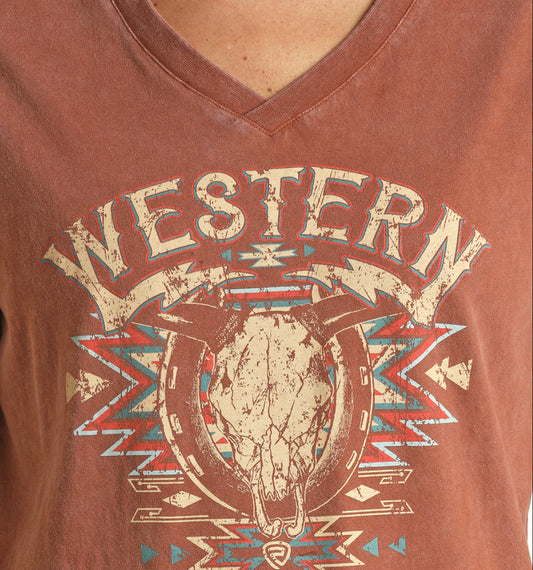 Shirts Women’s Rock & Roll Denim Vneck Graphic Tee RRWT21R053