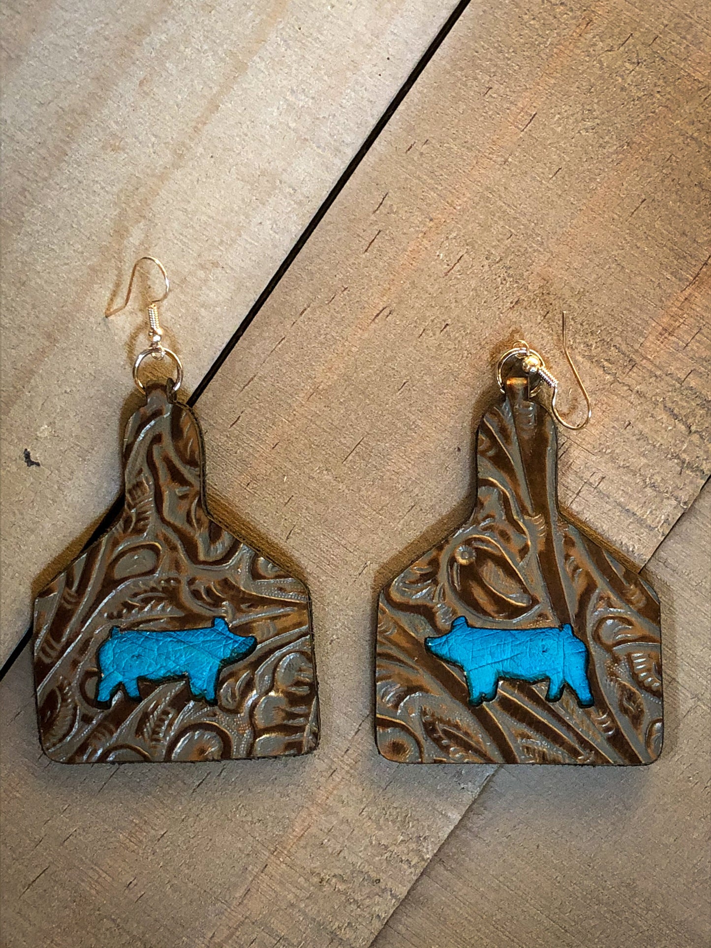Tag shaped earrings with cutout, beef sheep hog goat