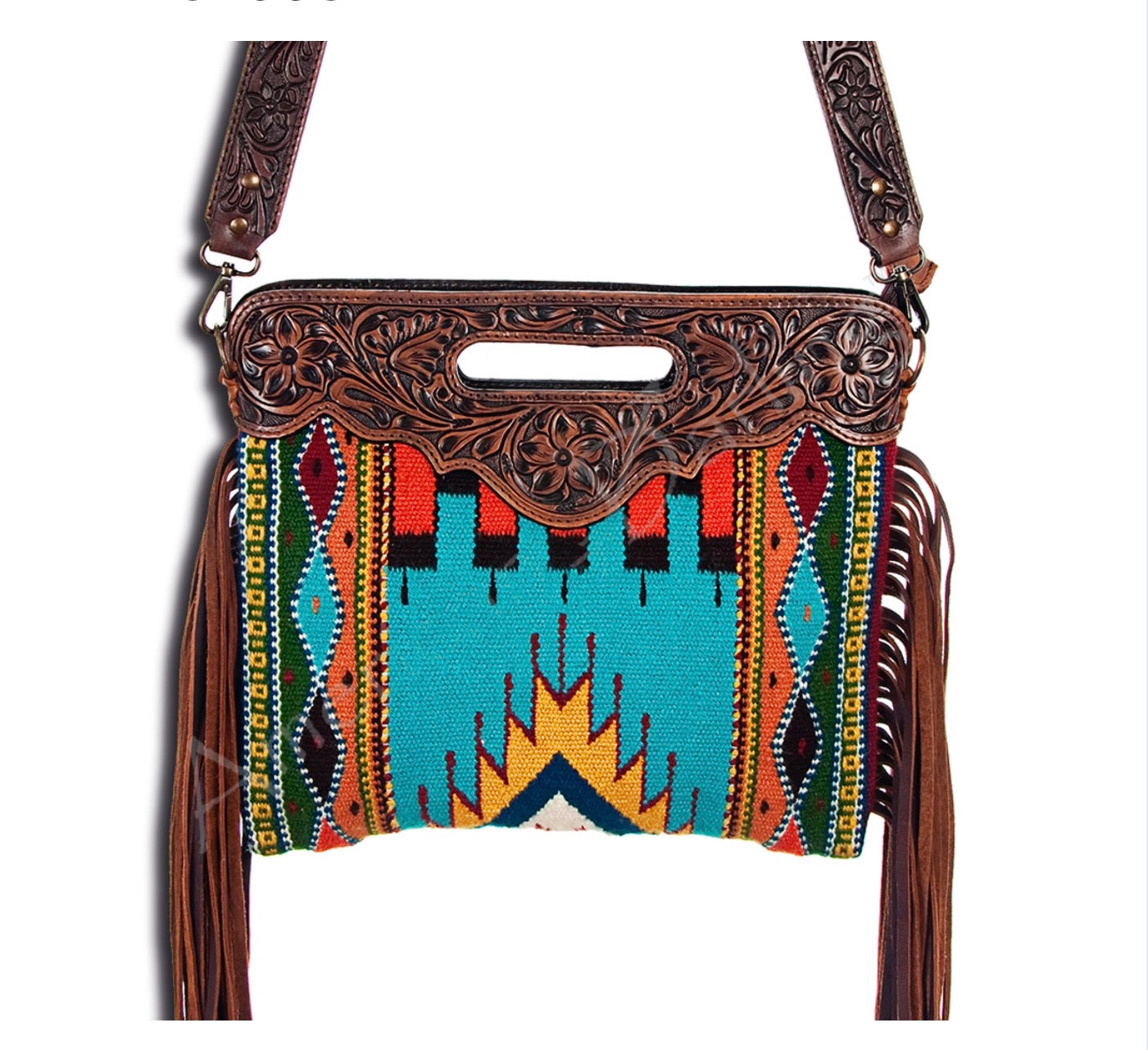 Saddle Blanket purse with tooled Leather ADBG496C