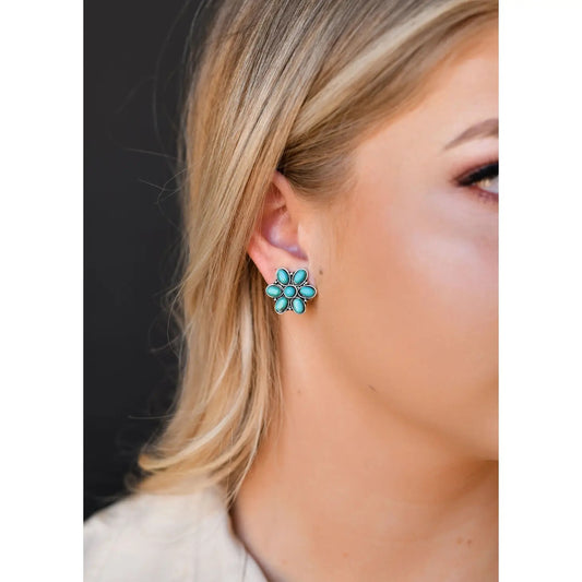 Turquoise Flower Stud Earrings E709 Jewelry