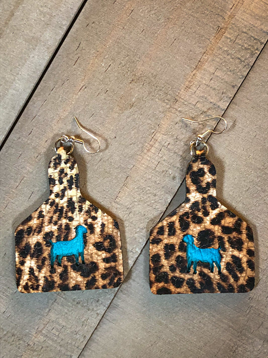 Tag shaped earrings with cutout, beef sheep hog goat