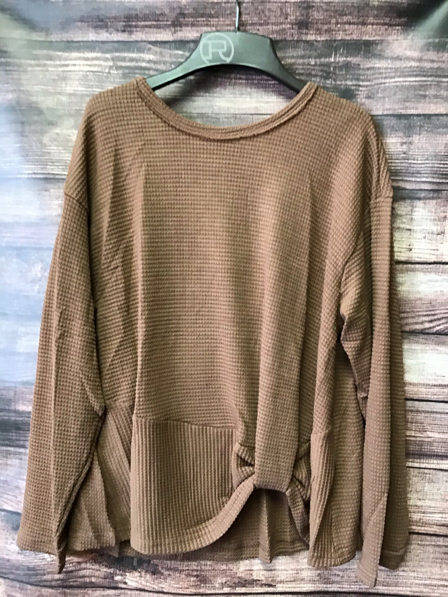 Shirts & Tops Solid Waffle Knit W/Front Detail Round Neck TK2122 DKER220DB Mauve & Mocha