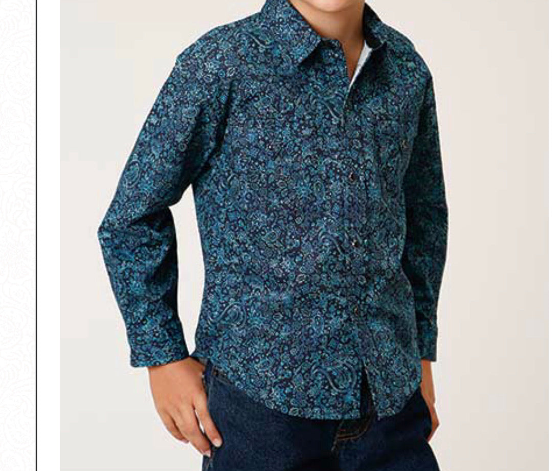 Roper Kids Paisley Shirts 03-080-0064-0770 BU