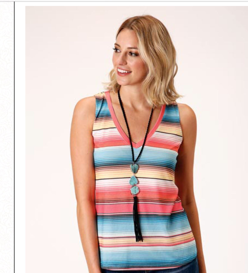 Shirts Women’s 03-037-0514-3042 Serape Stripe V Neck Sleeveless Tank Top