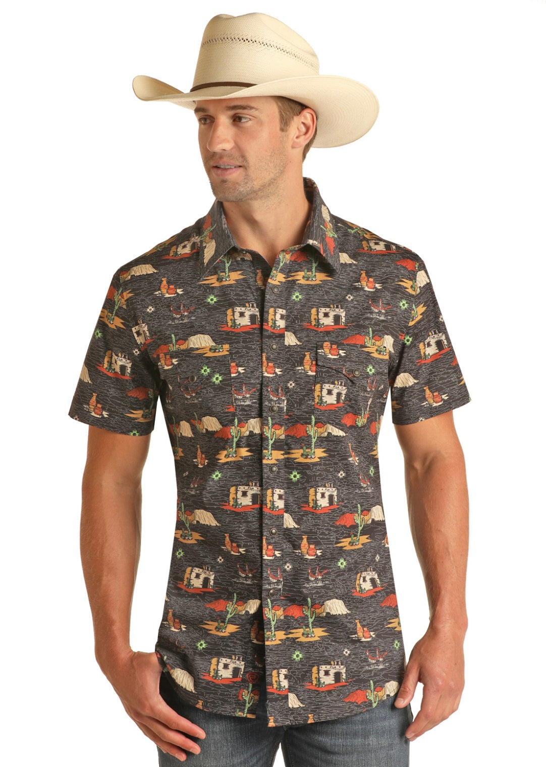 Shirts Men’s Southwestern Pattern Black Snap RRMS1SRZ7Q