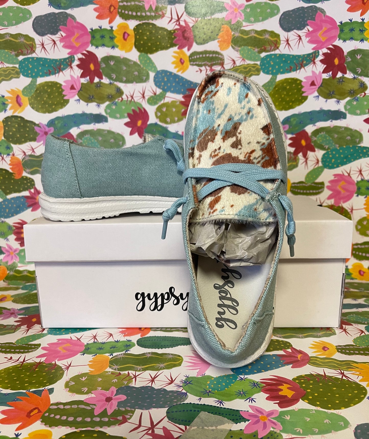 Women’s Shoes Mooma Turquoise Cow Print GJSP0185-441