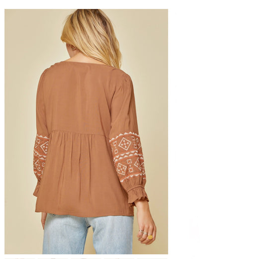 Women’s Shirts 19485 Brown Embriodered