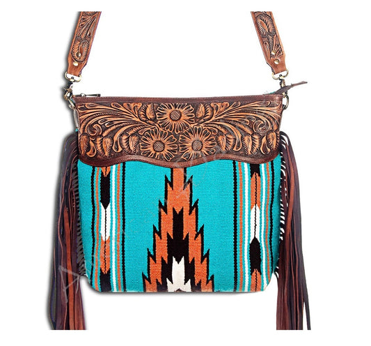 Purse with saddle blanket, fringe and tooled leather ADBGZ171G