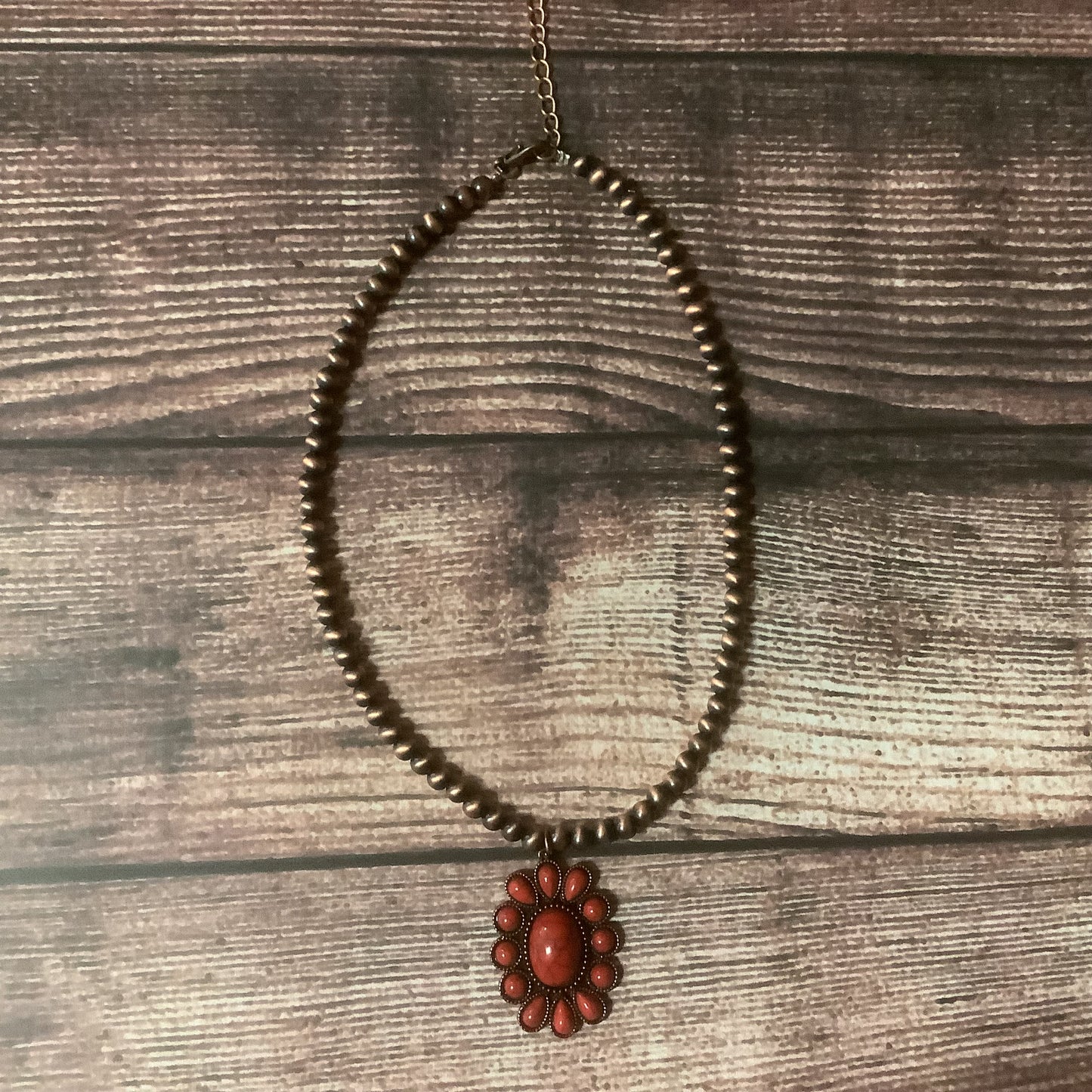 Globe bead necklace in bronze and silver