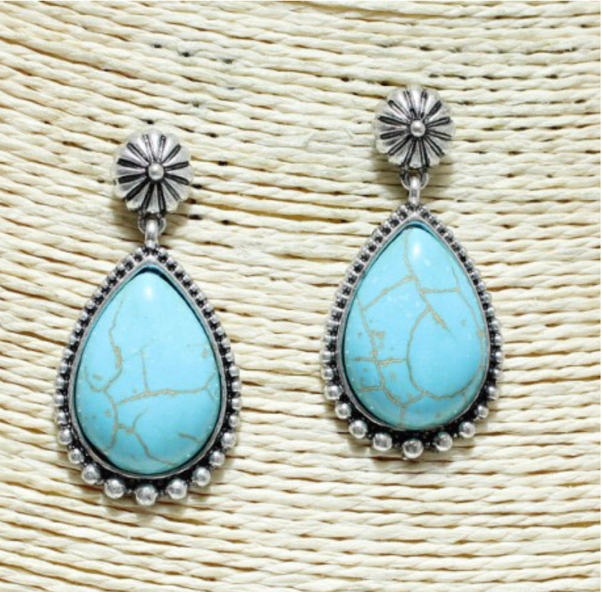 Jewelry Silver metal Concho with turquoise stone earrings AE3723 SBTQ