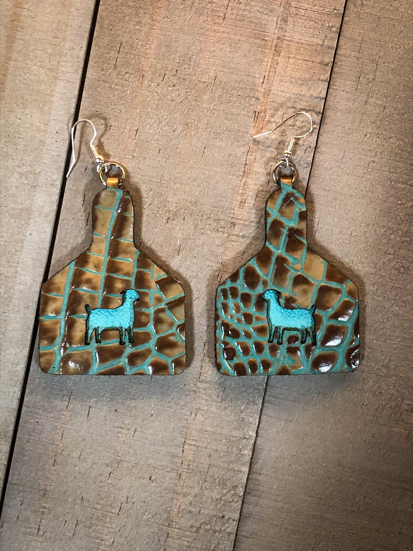 Tag shaped earrings with cutout, beef sheep hog goat