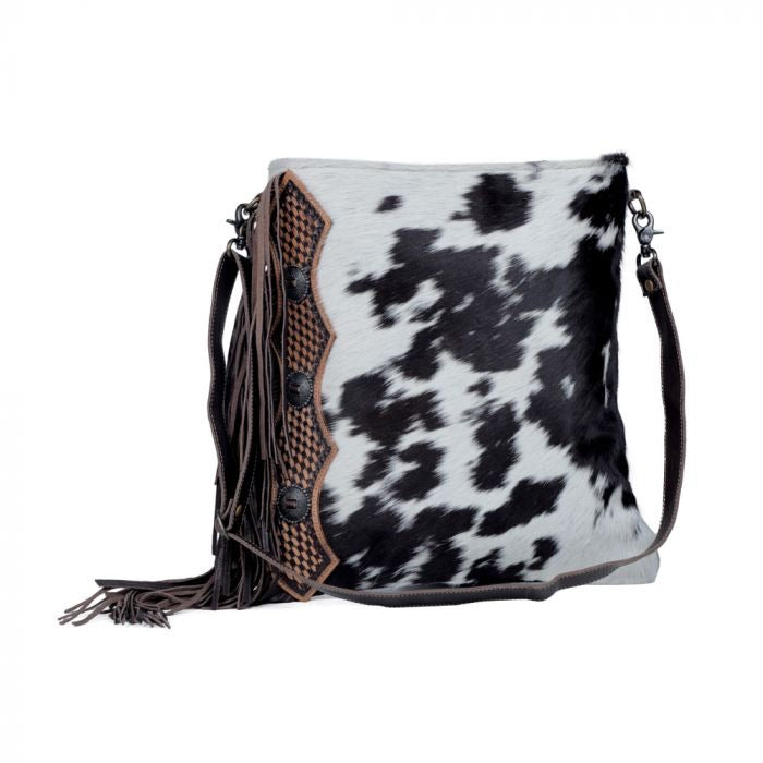 Cowhide Crossbody Purse With Fringe, Myra Leather, Tote, Country