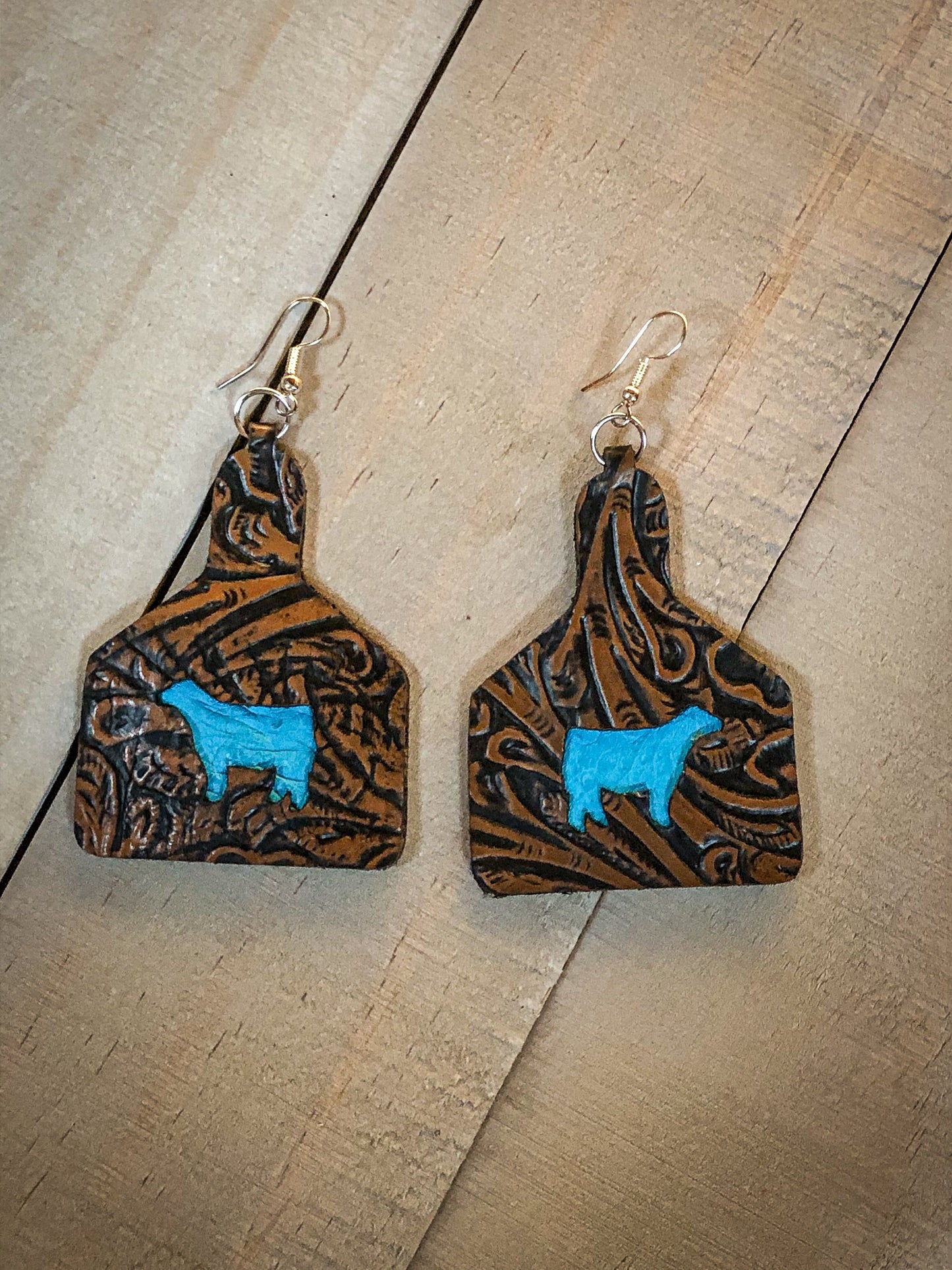 Tag shaped earrings with cutout, beef sheep hog goat