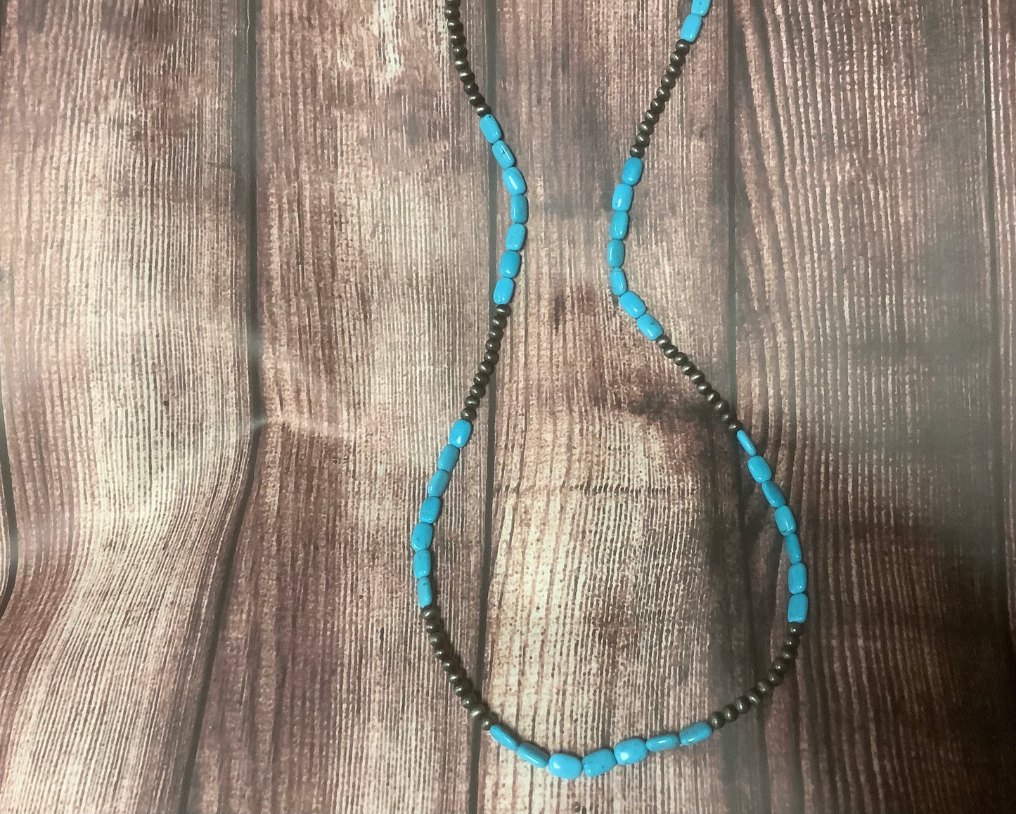 Necklace round stone/ small bead leather strap