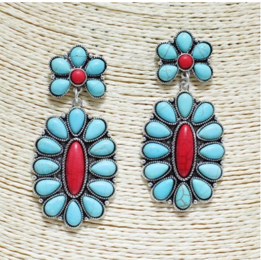 Teardrop, squash blossom or western blossom earrings turquoise or multi colored stone AE3673 AE3673 AE3675 AE3674 SE0758