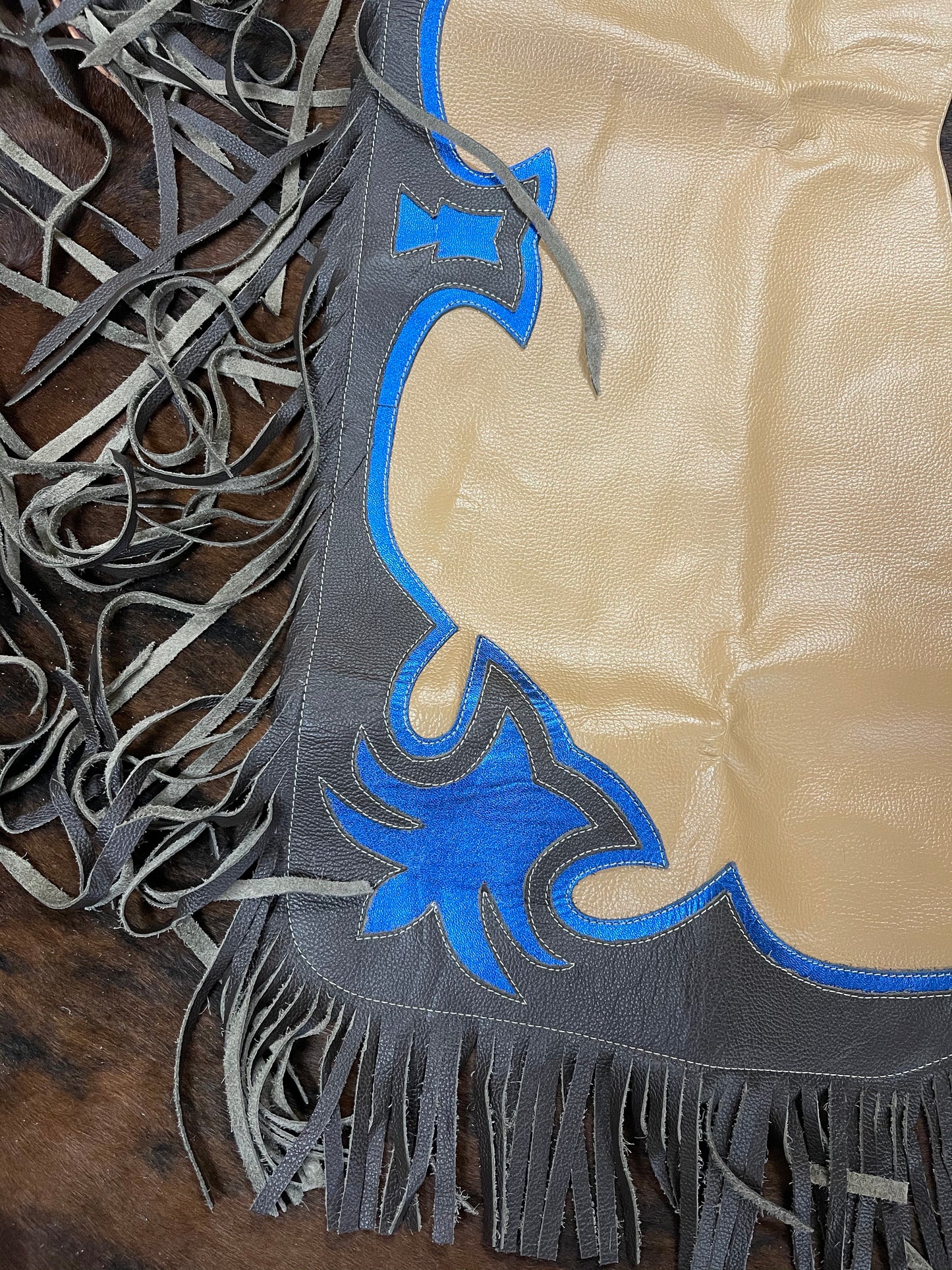 Chaps Star/ Cross Tan, Brown, & Metallic Blue Regular Youth Chaps