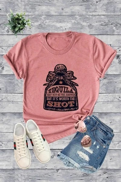 Shirts Women’s Dusty Rose and White Tequila Shot T-Shirt