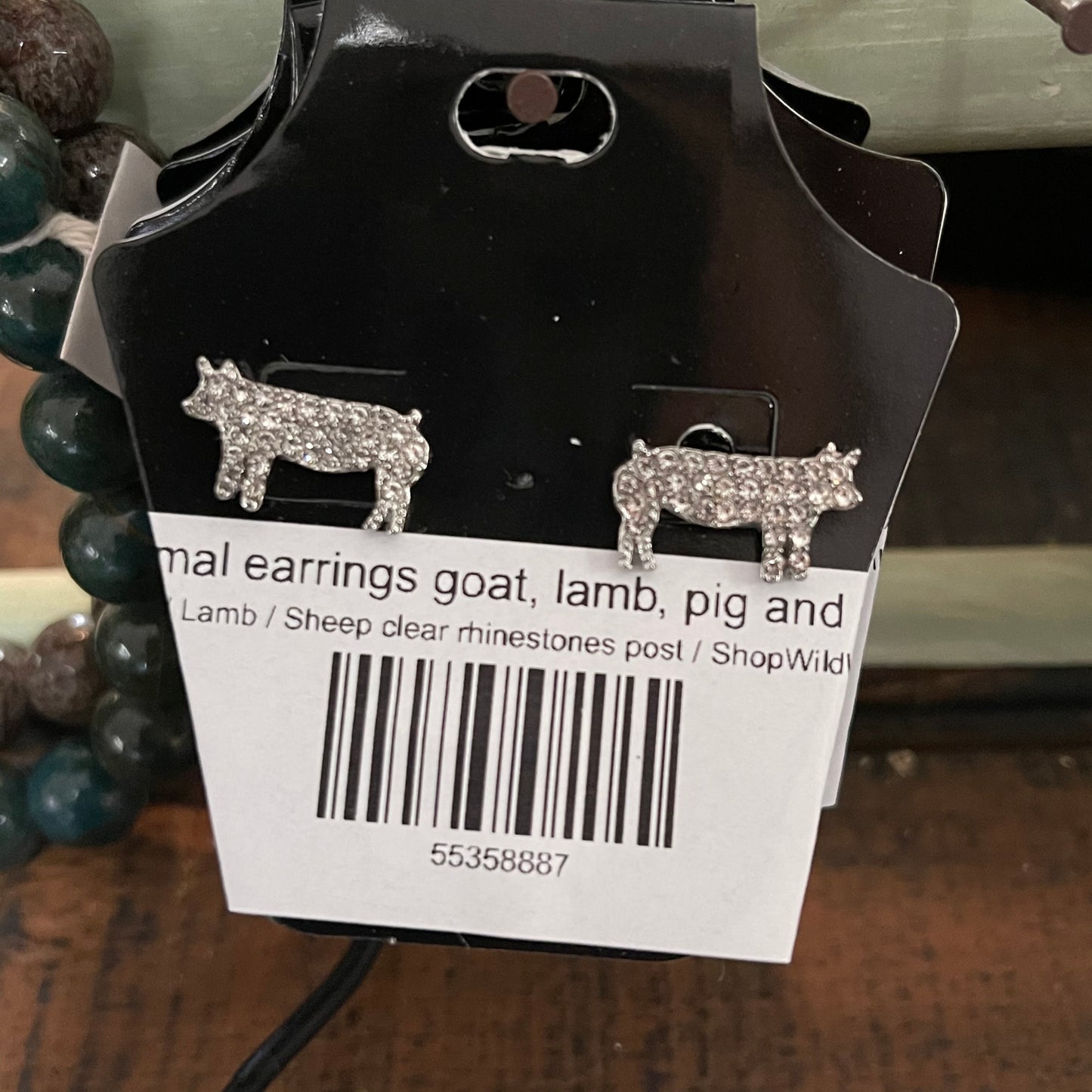 Animal earrings goat, lamb, pig and steer