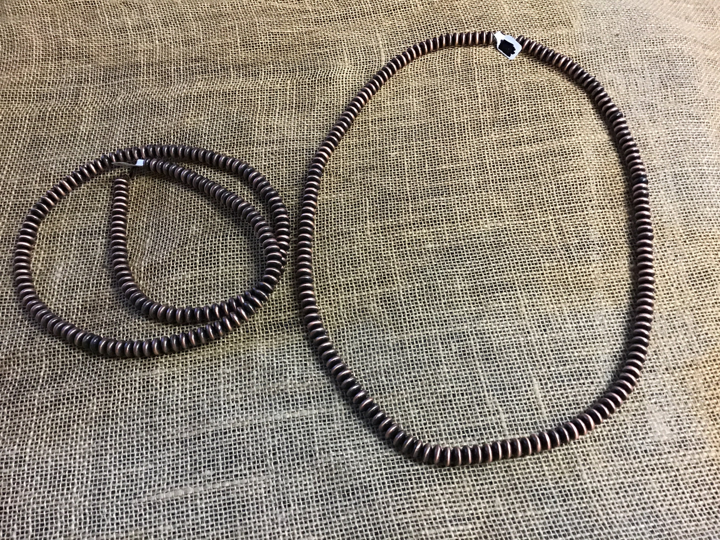 Bead necklace light weight Silver and copper colored in various lengths
