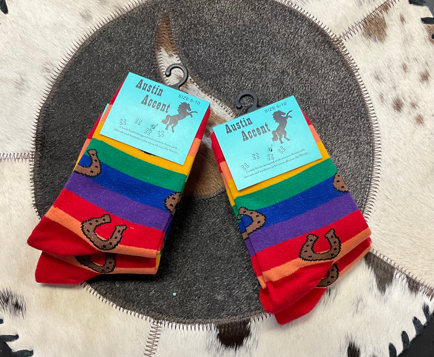 Kids Socks 3474 Multi colored stripes with Horseshoe.