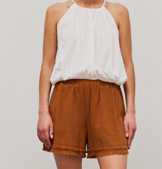 Shorts Women’s Double Tired Frayed Hem Clay and Cream