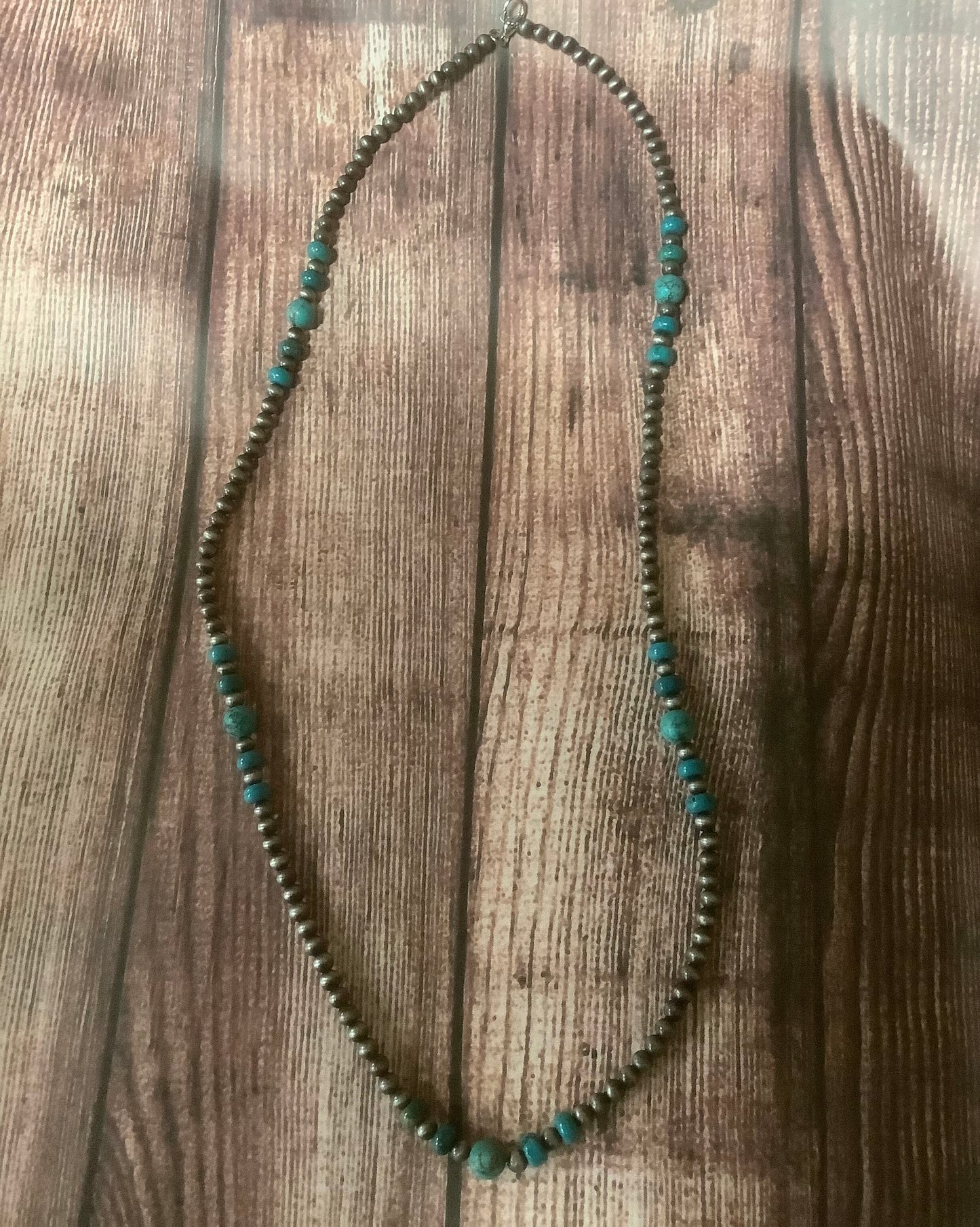 Necklace round stone/ small bead leather strap
