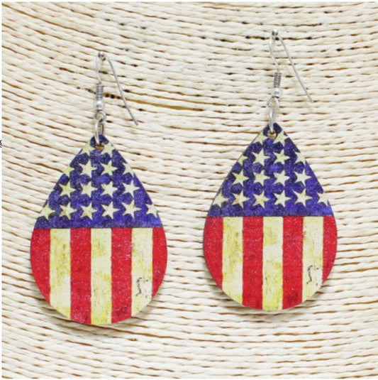 Flag and plaid Wooden earrings SWE30573