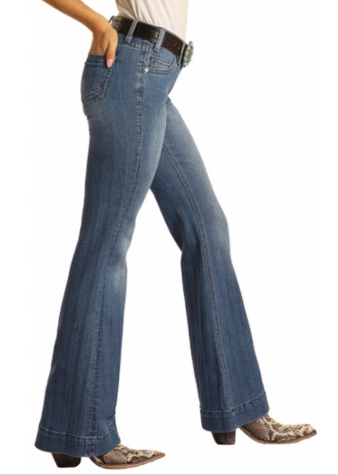 Jeans Women’s Light Wash Mid Rise Stripe Trouser Jeans W8M9760