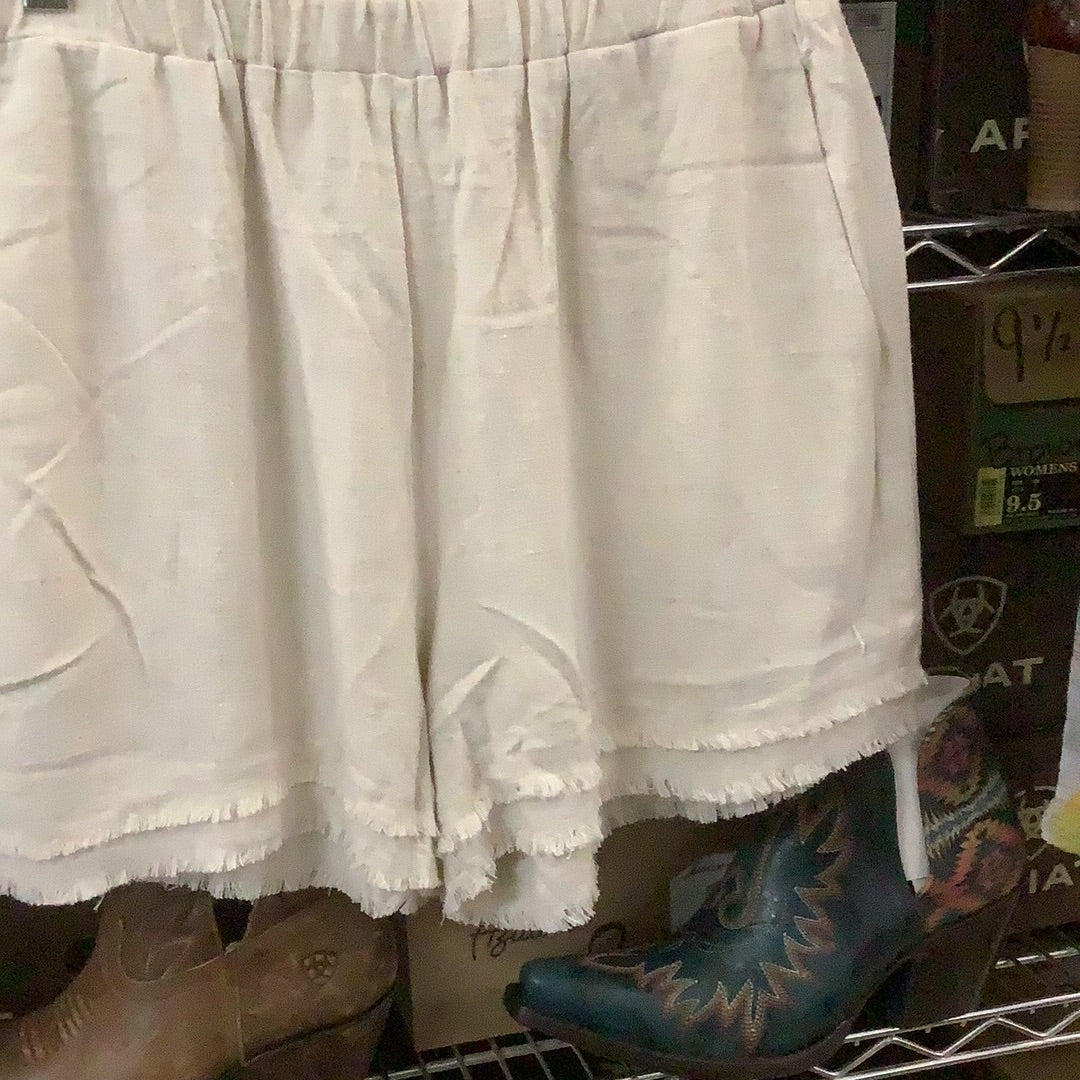 Shorts Women’s Double Tired Frayed Hem Clay and Cream