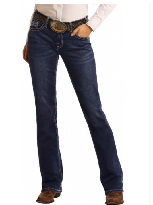 Jeans Women’s Dark Wash MidRise Bootcut Extra Stretch Jean W7-4166