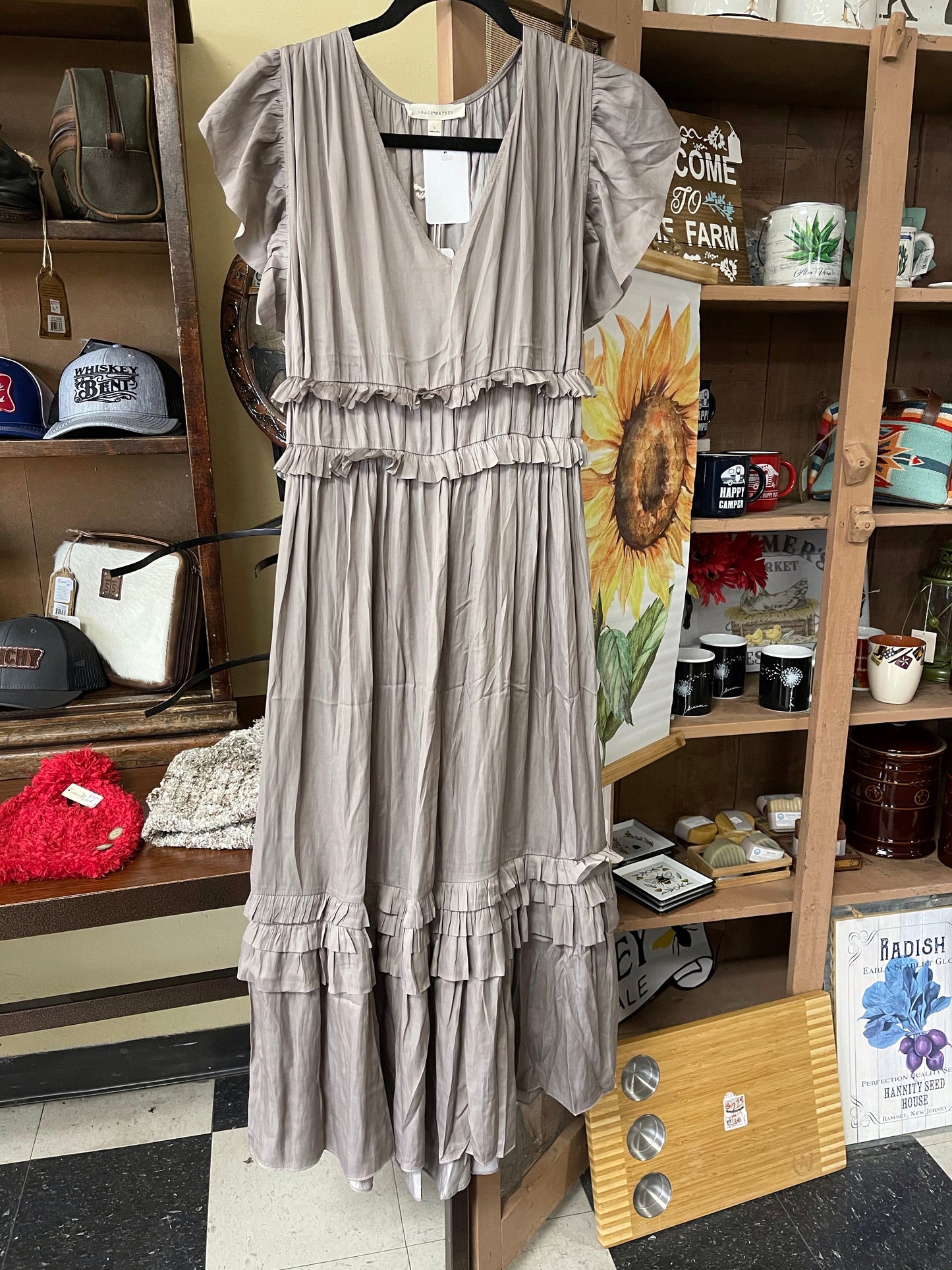 Tan Brown Ruffled Print Dresses Women’s 60358WF
