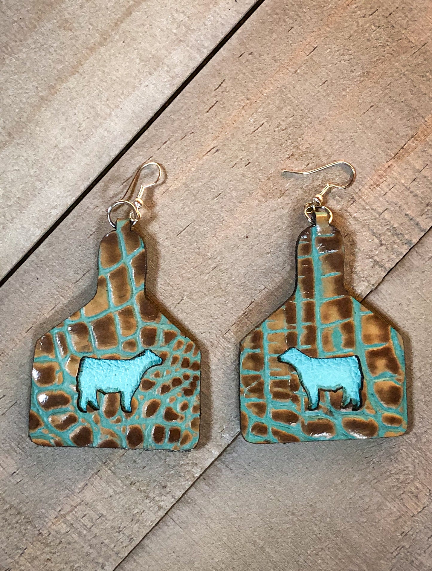 Tag shaped earrings with cutout, beef sheep hog goat